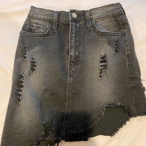 Distressed Black Ripped Asymmetrical Jean Skirt